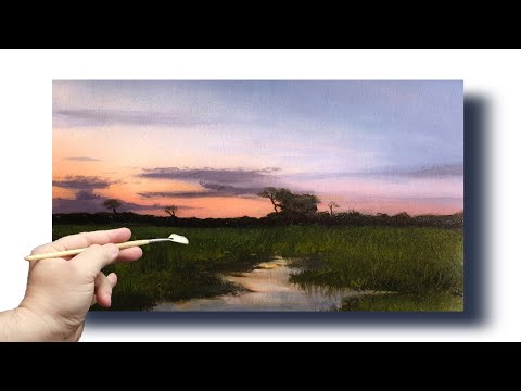 Beginners Landscape oil painting tutorial,  (Full painting in 45 mins)