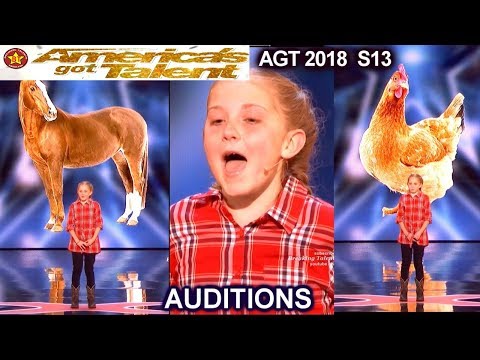 Lilly Wilker 11 years old Makes FUNNY ANIMALS SOUNDS Caller America's Got Talent 2018 Auditions AGT
