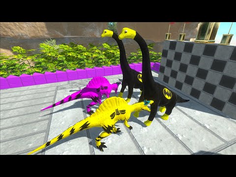 2X BUMBLEBEE SPINO vs 2X BATMAN BRACHIO vs SPIDERMNAN CARCHAR - Animal Revolt Battle Simulator