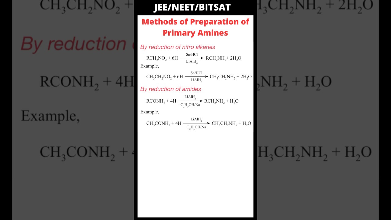 By reduction of nitro alkanes | By reduction of amides | Methods of Preparation of Primary Amines
