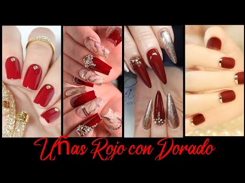 ❤️UÑAS ROJO CON DORADO 2021|UÑAS PARA FIN DE AÑO
