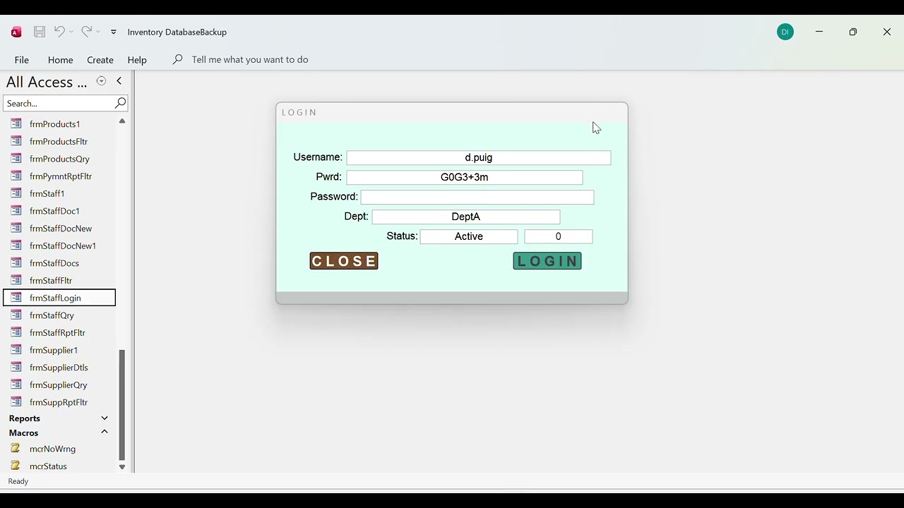 MS Access Login Screen With Complete Functionality