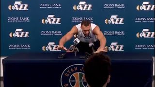 Rudy Gobert jokingly touching all microphones