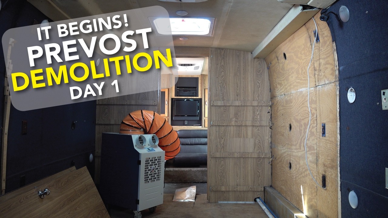 It begins! The internets cheapest Prevost interior demolition day 1.