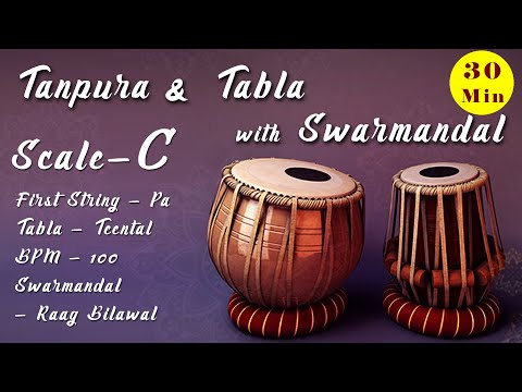C Scale Tanpura | Tabla - Teentaal | BPM - 100 | Swarmandal - Raga Bilawal