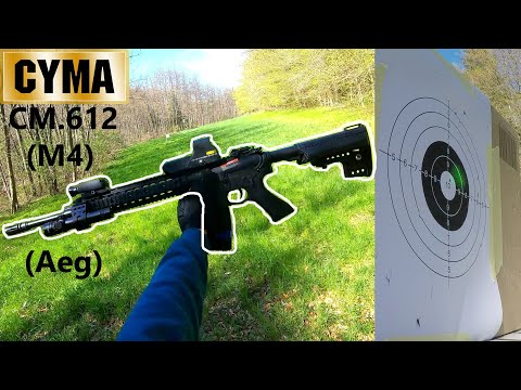 Airsoft (CM.612) M4 aeg (CYMA) unboxing, review, range and Chrono test.