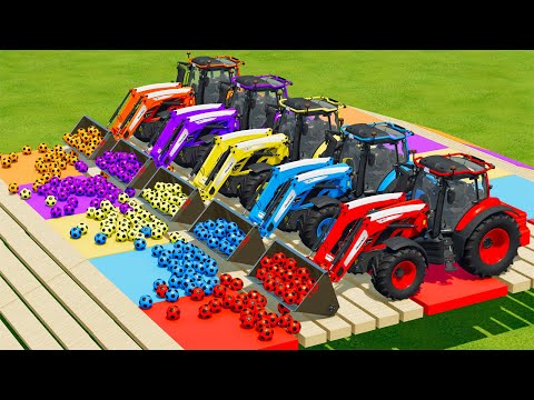 LOAD & TRANSPORT MINI SOCCER BALLS WITH JCB AND VALTRA TRACTORS - Farming Simulator 22