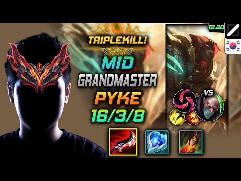 천상계 미드 파이크 템트리 룬 드락 칼날비 - GrandMaster Pyke Mid vs Singed - 롤 KR 12.20