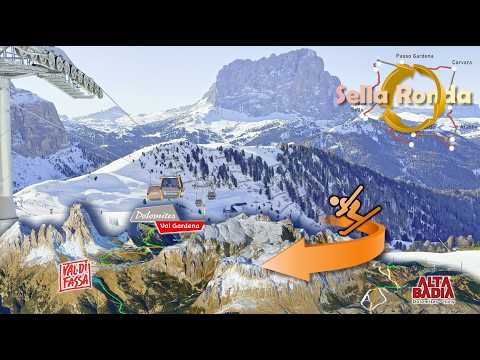 Sellaronda: World Greatest Ski Trail codensed to 18 min Dolomiti Italy - Clockwise direction Orange