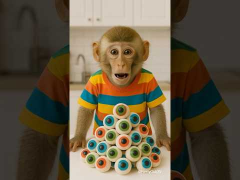 baby monkey eating gummy eyeballs 😋