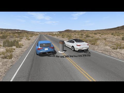 BeamNG Drive Crash Testing #22 (Chained Cars Vs Bollard)