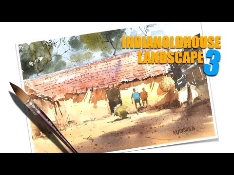 indian old house 3 watercolour landscape | for beginners | by ravindra mahale