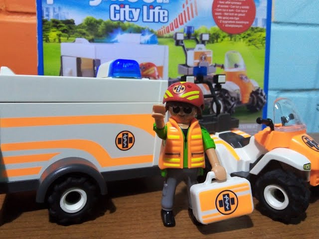 Vídeo relacionado con PLAYMOBIL Life City Quad Rescate Remolque, Color carbón (70053)