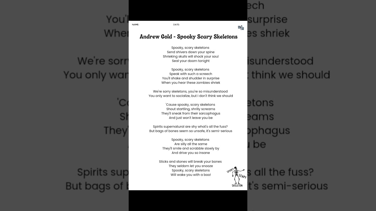 LEARN ENGLISH with Spooky Scary Skeletons FREE WORKSHEET!