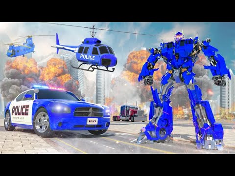 Flying Police Helicopter Car Transform Robot Games -  Android Gameplay