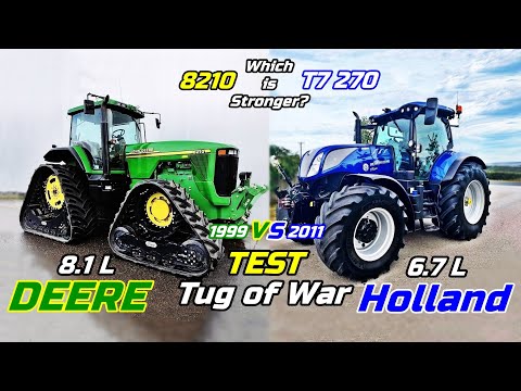 Tug Of War - John Deere 8210 VS New Holland T7 270 [+Power/Output/Size/Power Analysis] Green vs Blue