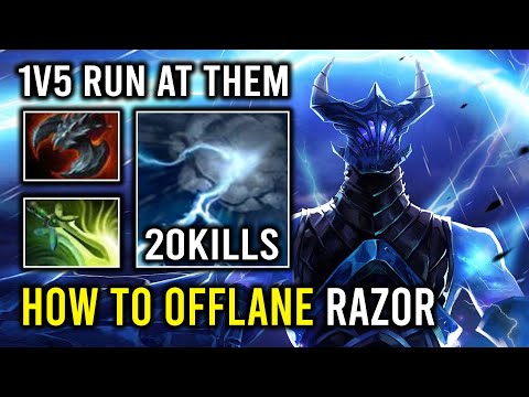 How to Play Razor as Offlane in 7.35 with First Item Mage Slayer 1v5 Static Link Max DPS Dota 2