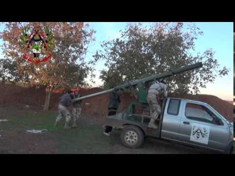 استهداف مقرات النظام بصواريخ غراد من قبل جبهة حق المقاتلة في دير محردة في محافظة حماة