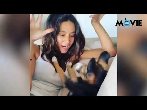 Farhan Akhtar's Girlfriend Shibani Dandekar Playing With Her Dog | Moviekeeda