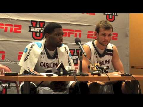 Sindarius Thornwell and Mindaugas Kacinas postgame USC v  Cornell Nov 20 2014