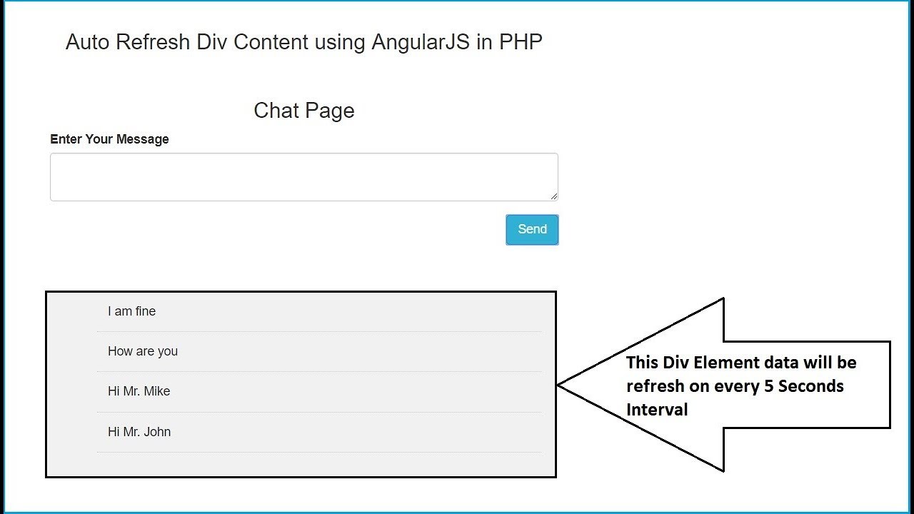 Auto Refresh Div Content using AngularJS in PHP