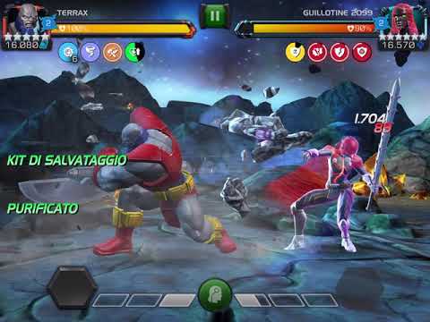 Terrax 5 stars 5/65 power drain, power steal immunity VS Guilliotine 2099. High starting damage