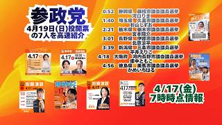 参政党🍊4月19日(日)投開票の7人を高速紹介🍊20260417-7時時点情報　#河口りま　杉山しずお　宮本陽介　北原涼平　平井えりこ　畑中ともこ　かめいちはる