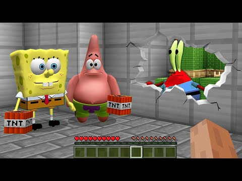 How SPONGEBOB and PATRICK ROBBED Mr. Krabs BANK in Minecraft! Secret Bank