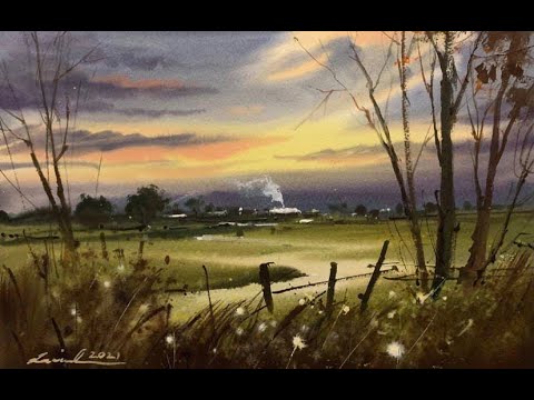 How to paint landscape in watercolor painting demo by javid tabatabaei