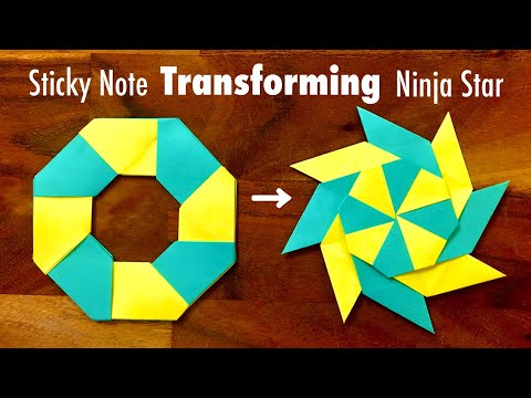 Sticky Note Origami Transforming Ninja Star - How to make a Paper Transforming Ninja Star - Origami