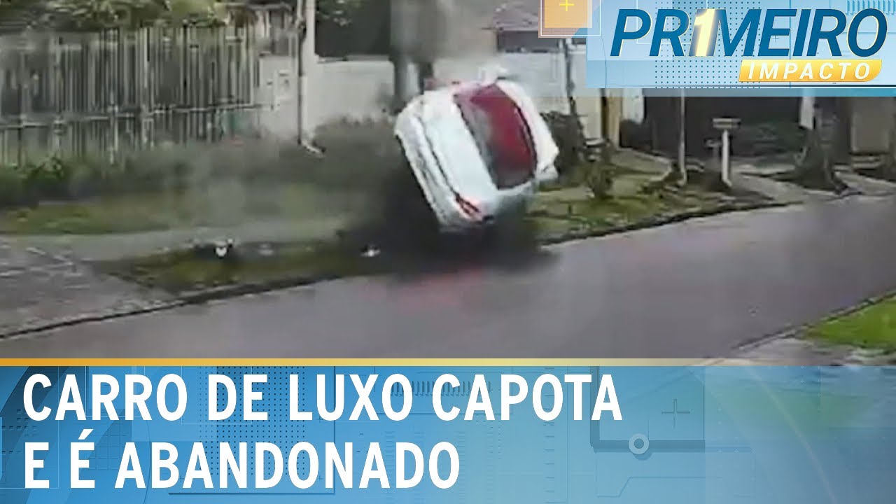 Motorista abandona Porsche após carro bater e cair de pé | Primeiro Impacto (22/10/24)
