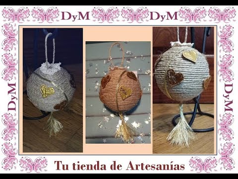 Bola de navidad con cáñamo y foil, consta de 2 partes