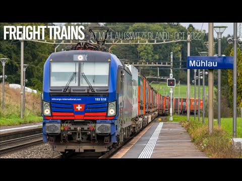 [4K60] Freight Trains / Zugverkehr at Mühlau (Switzerland) - October 2022