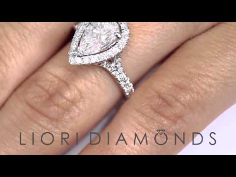 ER-SOLD-139 - 2.28 Carat E-SI2 Pear Shape Diamond Engagement Ring 18k White Gold Pave Halo