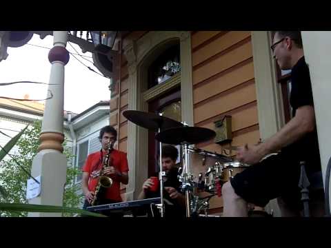 Stanton Moore, Skerik and Marco Benevento porch jam - Jazz Fest 2012