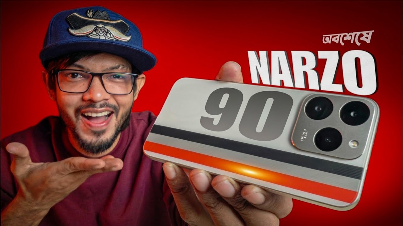 Realme Narzo 90 front and back design in Victory Gold color