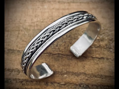 Sterling silver braided rope cuff bracelet - Flatwearable Artisan Jewelry