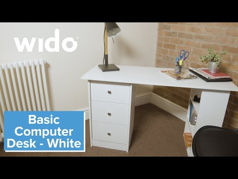 Wido White Basic Computer Desk Office Study 3 Drawers Shelves Pc Wido White Basic Computer Desk Office