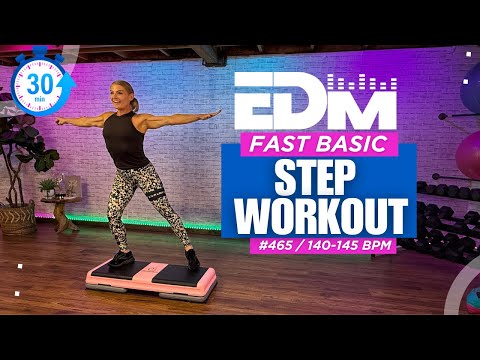30 Min - Fast Basic Step Cardio Aerobics workout!  140-145 BPM - #465