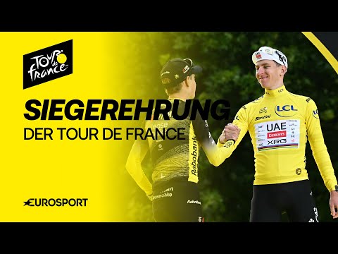 Tour de France 2025 | Komplette Siegerehrung in Paris mit Pogacar, Vingegaard und Lipowitz | deutsch