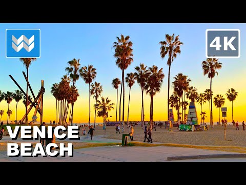 [4K] Sunset at Venice Beach Boardwalk - Los Angeles California USA Walking Tour Vlog & Travel Guide