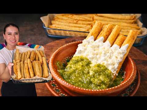 Flautas Crujientes de Papa Bañadas en Salsa Verde | Receta Fácil y Deliciosa