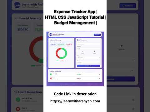 Expense Tracker App Html Css Javascript Tutorial Budget Management Learn With Arshyan Coding