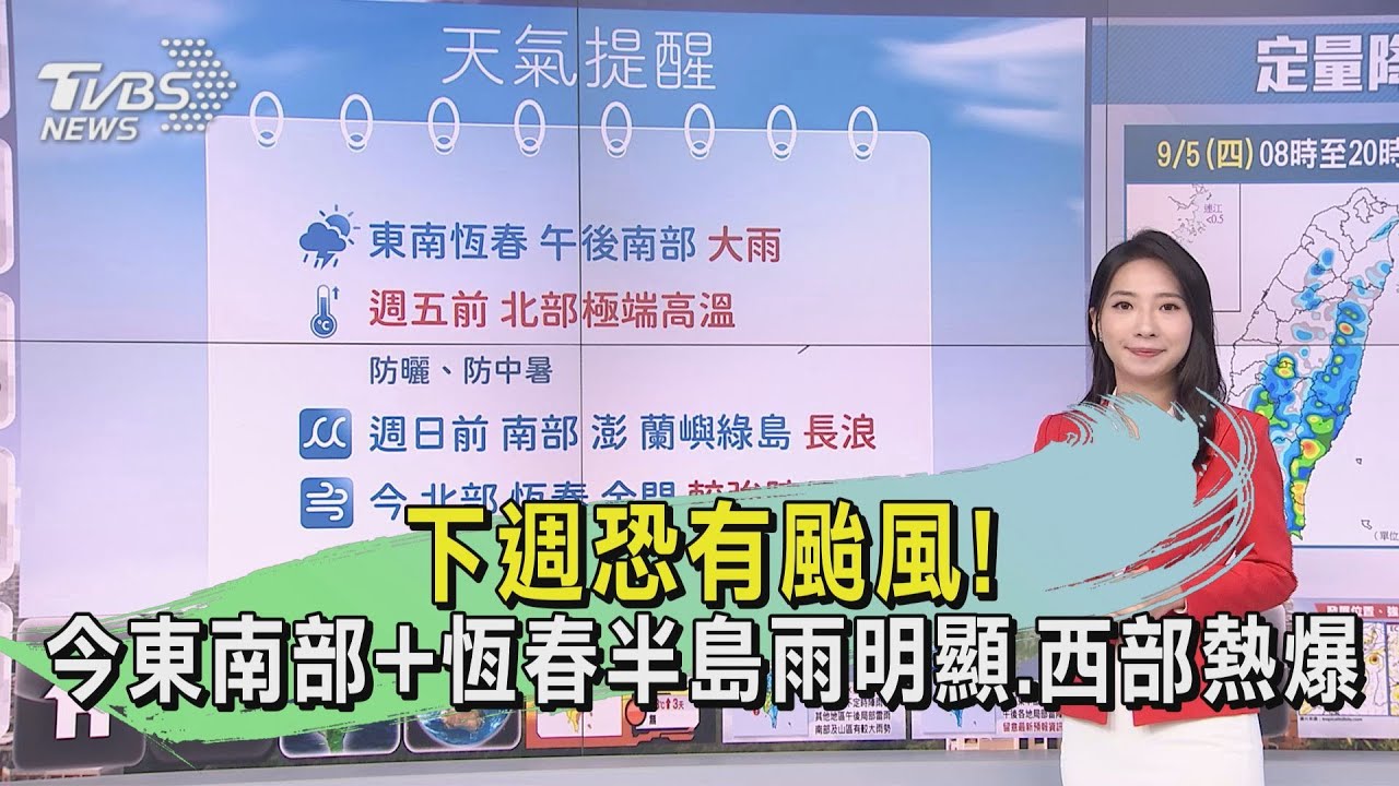 天氣／下週恐有颱風！　今東南部加恆春半島雨明顯、西部熱爆