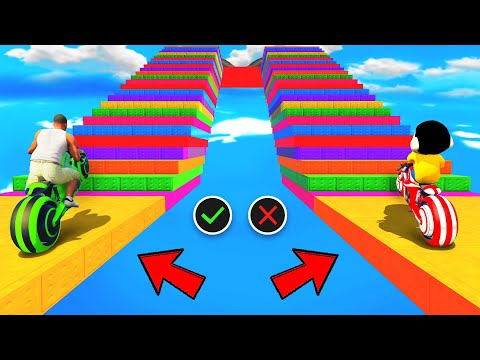 SHINCHAN AND FRANKLIN TRIED THE IMPOSSIBLE DUAL COLOURFUL STAIRS PARKOUR CHALLENGE GTA 5
