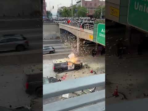 Fireworks thrown at CHP vehicles during ICE protest