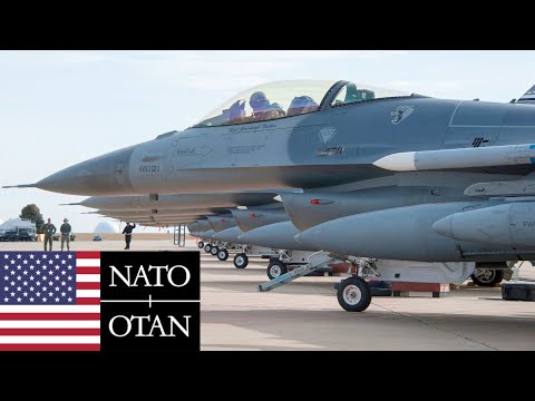 U.S. Air Force, NATO. F-16 Fighting Falcon multirole fighters in Hungary.