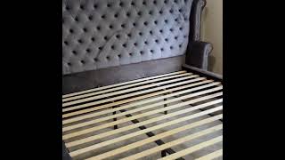 MS Q King Size Gray Tufted Velvet Platform Bed