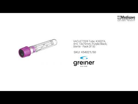 VACUETTE Tube K3EDTA 4ml 13x75mm Purple Black Sterile Pack Of 50 454021 50