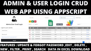 R12 | ADMIN & USER LOGIN CRUD WEB APP USING GOOGLE APP SCRIPT | LOGIN CRUD WEBAPP